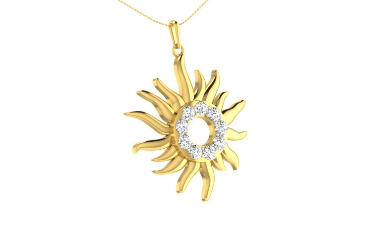 Auspicious sun pendant in gold & diamonds